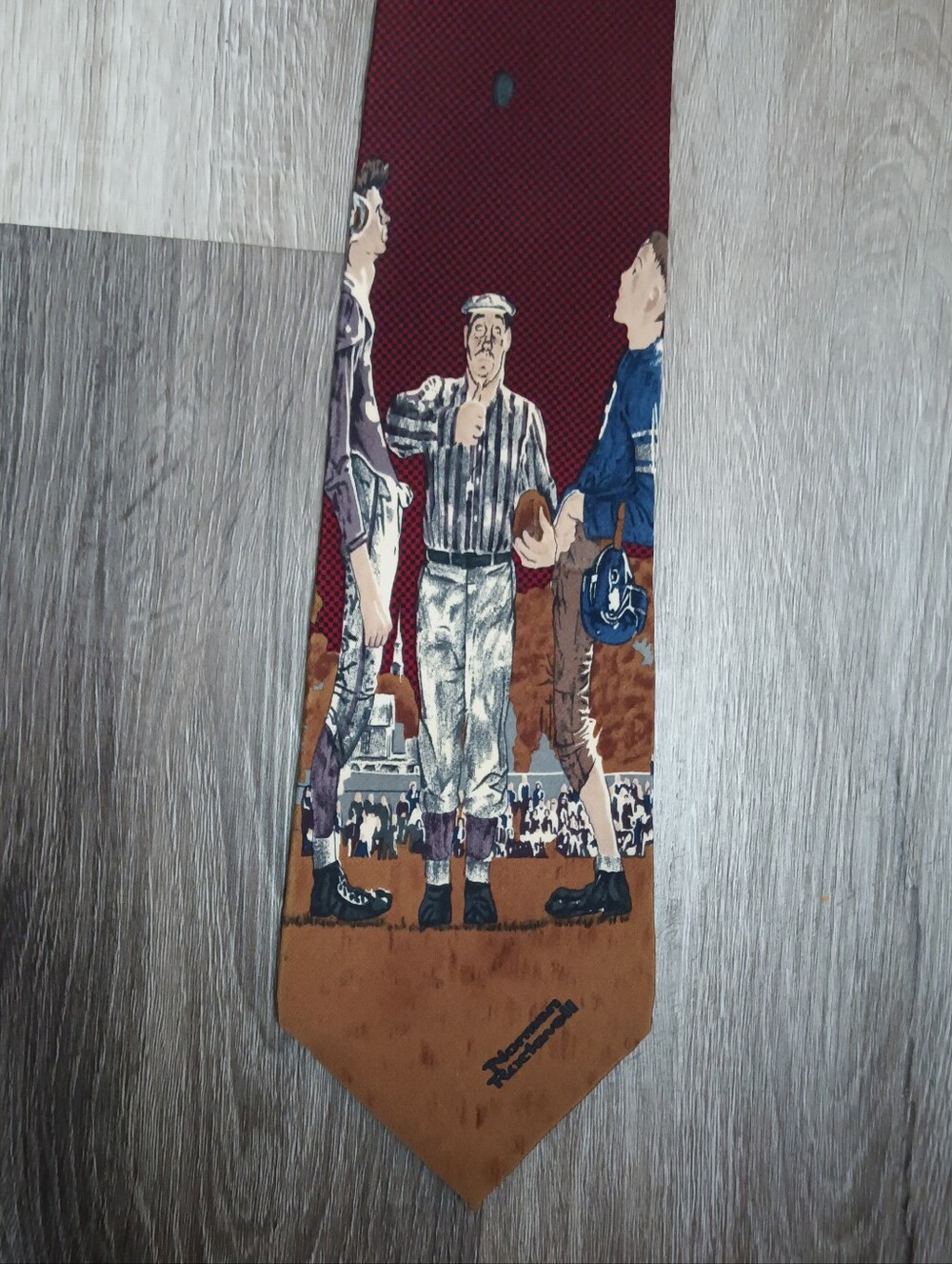 Norman Rockwell Red and Brown Baseball Novelty Tie